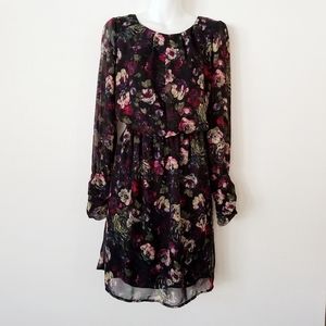 Acclaimed Dark Floral Pleated Long Sleeve Dress Fairly Grunge Whimsy Goth